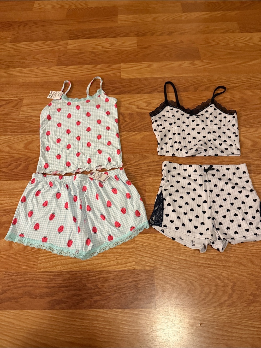 Women’s Mint Strawberry & Cream Heart-Print Sleep Sets